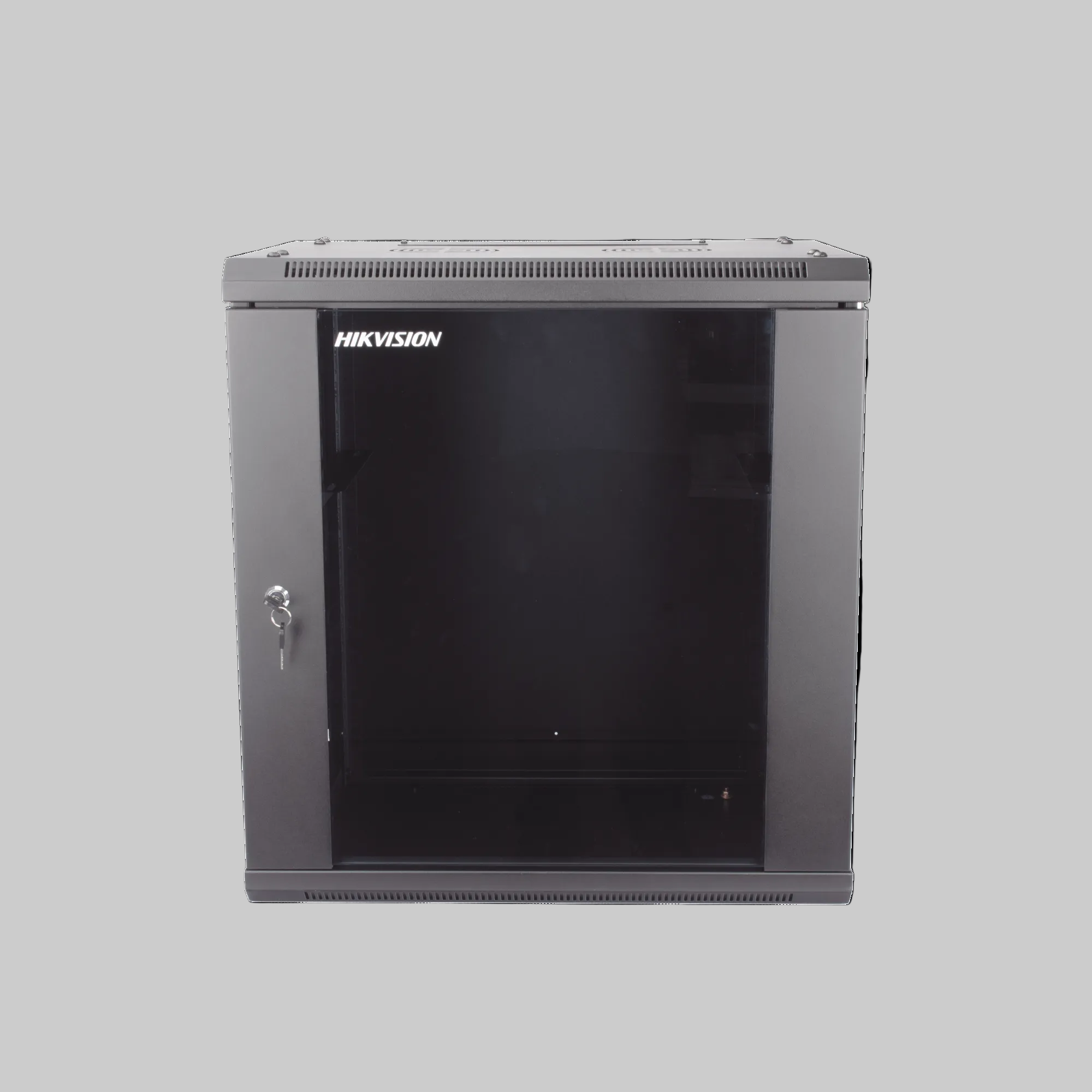 gabinete metálico hikvision abierto con espacio interno para dvr, switch y organización de cableado en instalación cctv