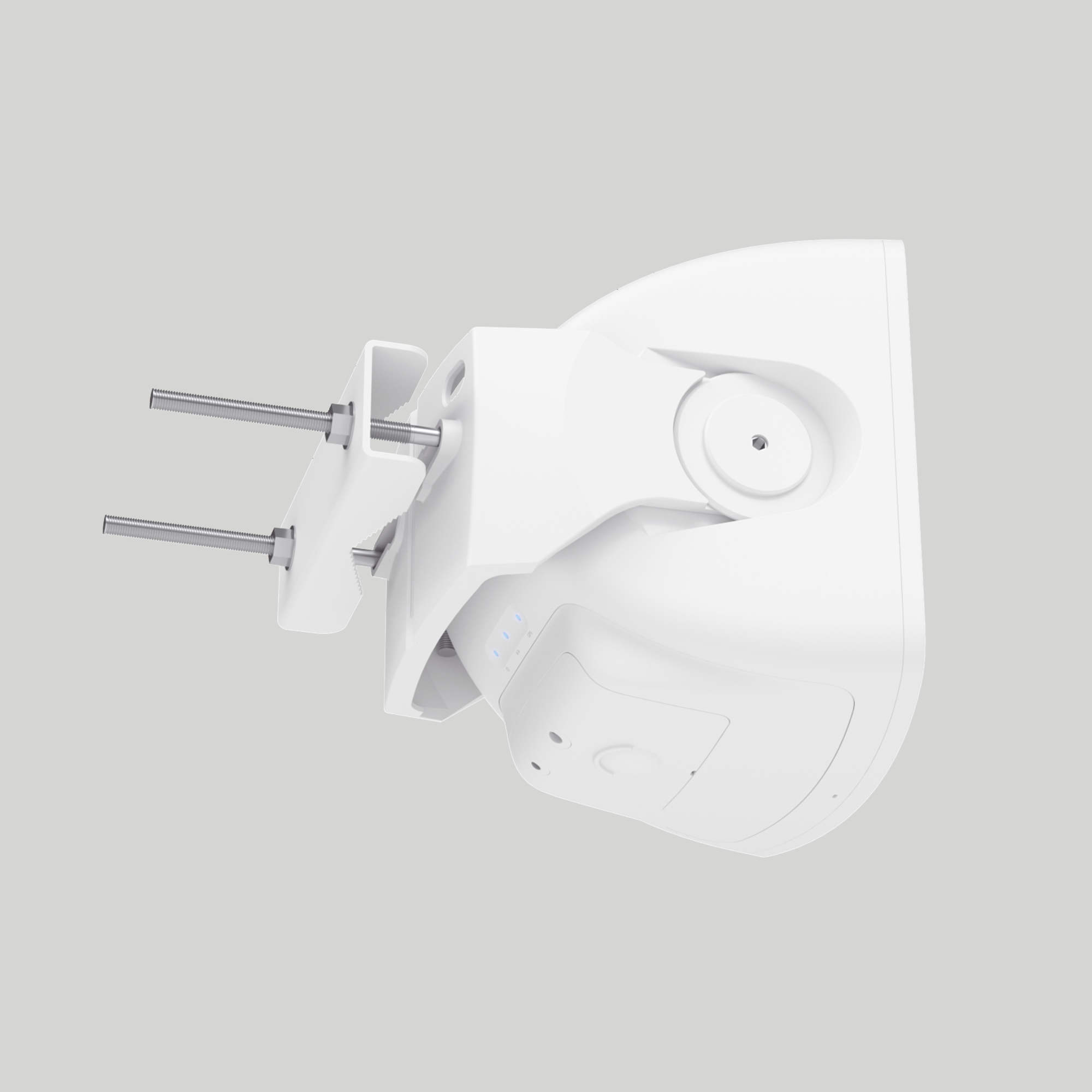Detalle lateral del Ubiquiti Wave AP con brazo de montaje y antena compacta para red PtMP