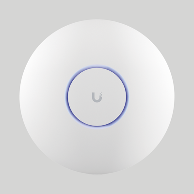 Access Point Ubiquiti U7 Pro blanco con aro LED azul, diseño circular para techo en redes WiFi 7