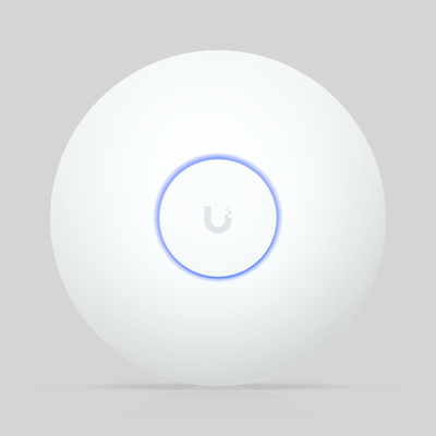 U7 Long Range Ubiquiti blanco con aro LED azul, access point WiFi 7 de largo alcance para oficinas