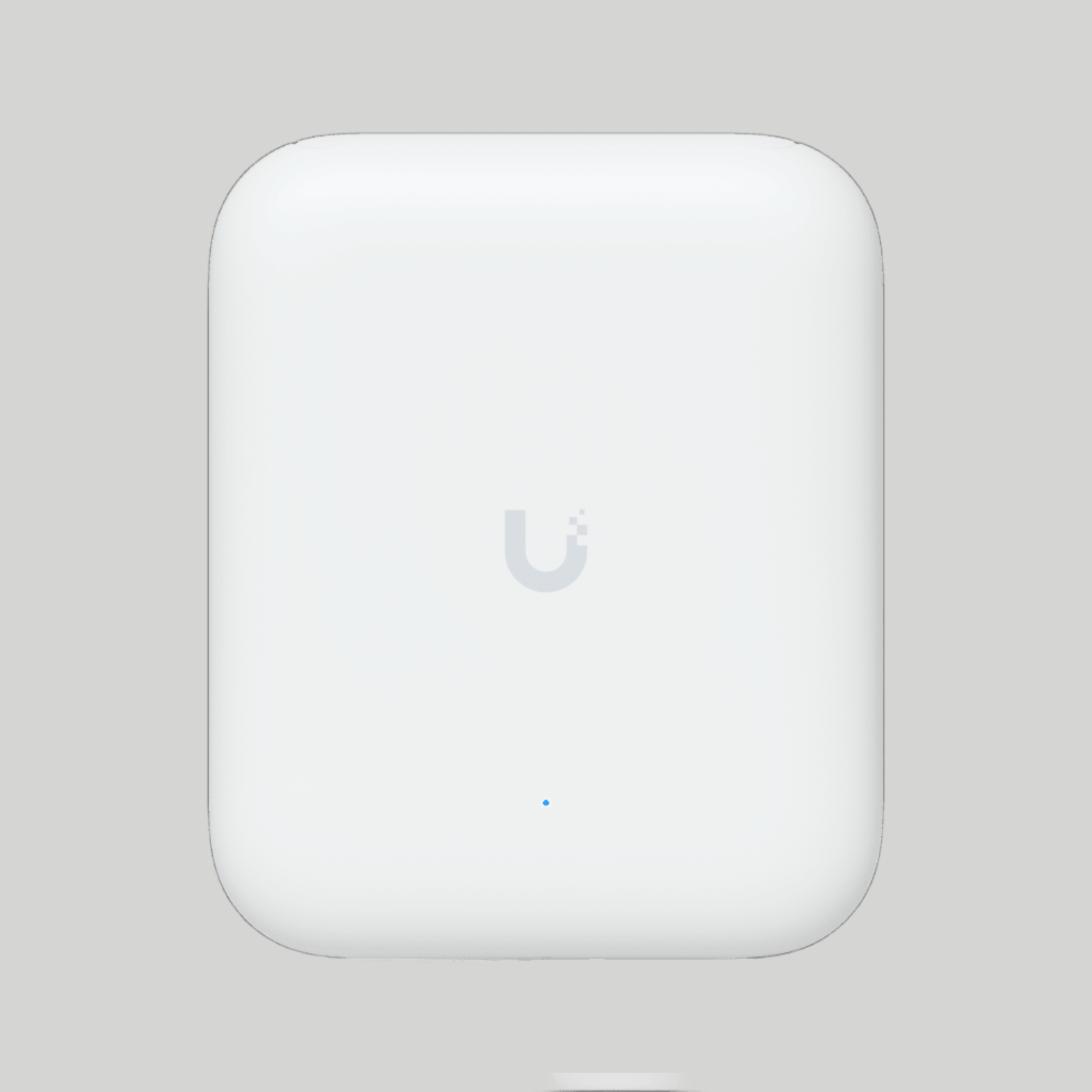 Access Point UniFi U7 blanco con diseño cuadrado y LED azul frontal para red WiFi 7 empresarial