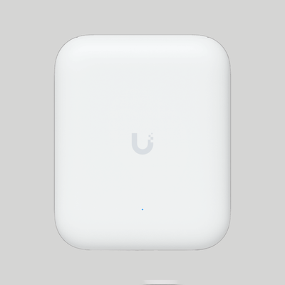Access Point UniFi U7 blanco con diseño cuadrado y LED azul frontal para red WiFi 7 empresarial