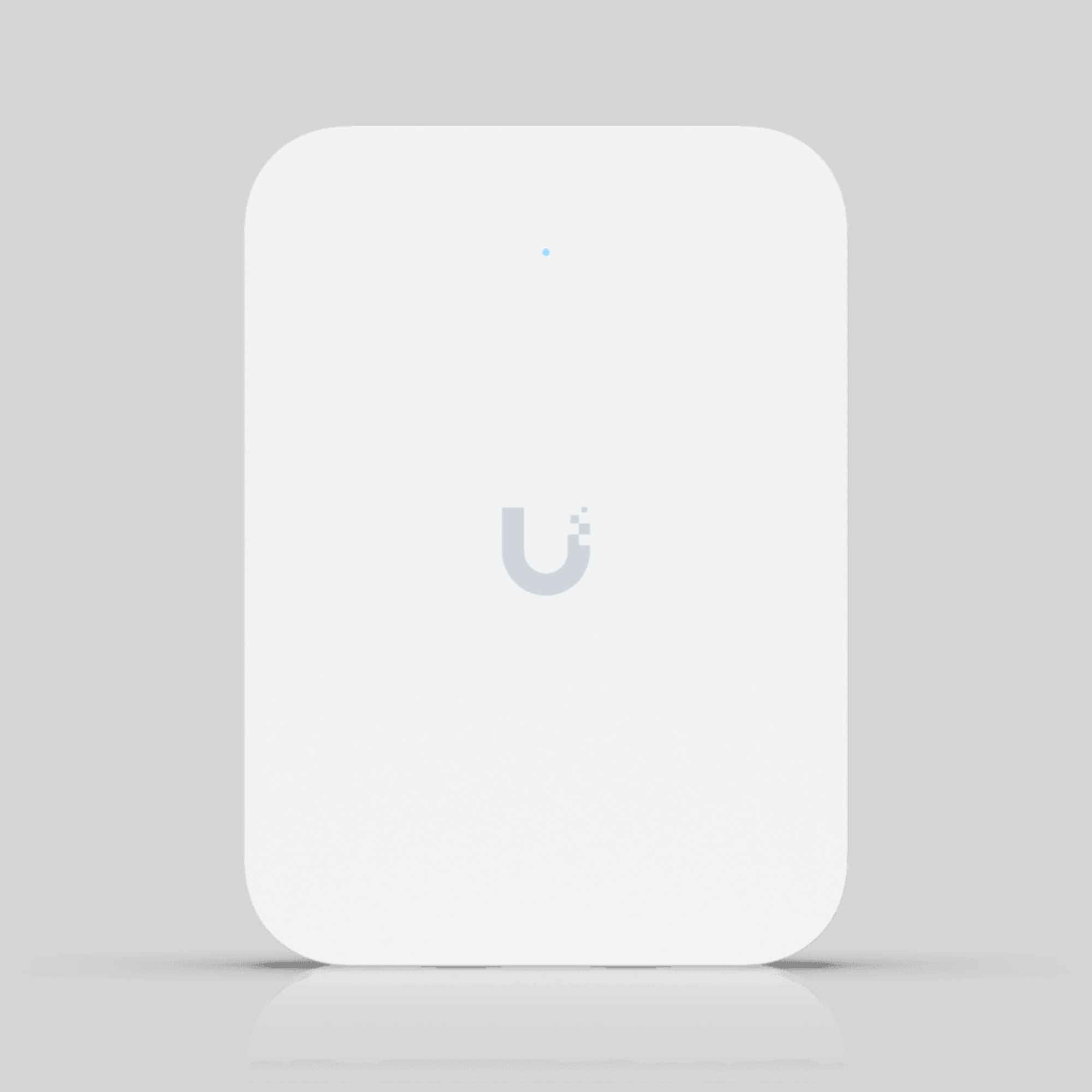 U7 In-Wall Ubiquiti blanco con diseño frontal minimalista y LED azul para red WiFi 7 empresarial