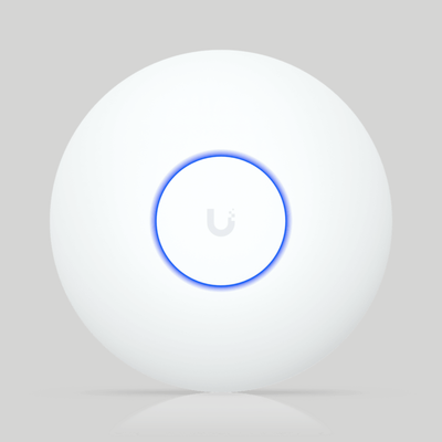 U7 Lite Ubiquiti blanco con aro LED azul al frente, access point WiFi 7 para oficinas y negocios