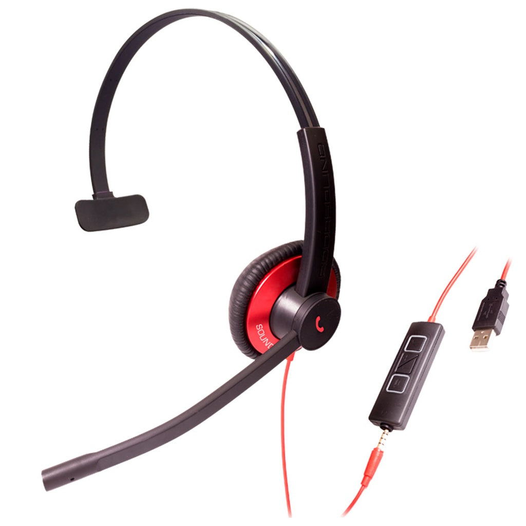 Diadema Pro Addasound EPIC 501-R, Monoaural Control llamada, mute y vol, 3.5mm y USB, Roja