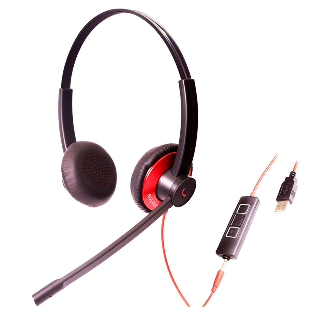 Diadema Pro Addasound EPIC 502-R, Binaural, control llamada, mute y vol, 3.5mm y USB, Rojo