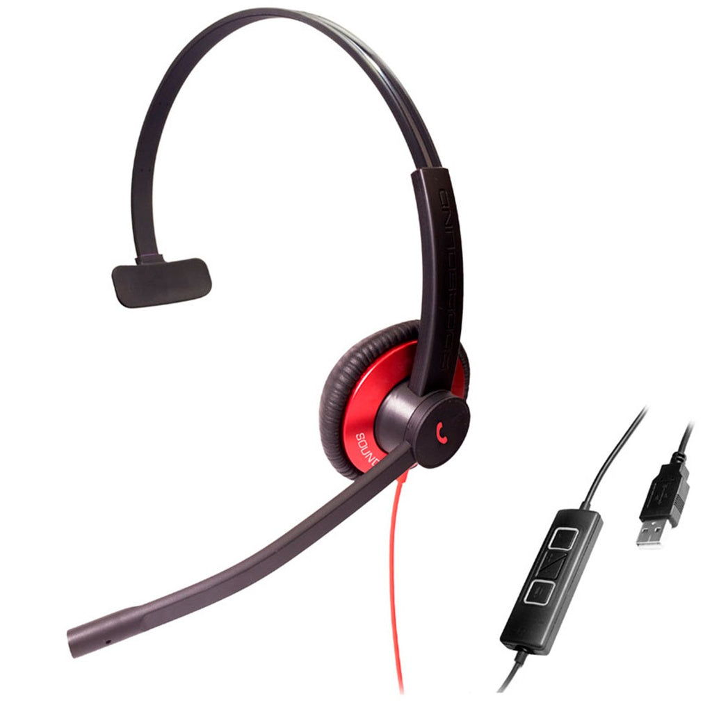 Diadema Monoaural Addasound EPIC 511-R, Alta demanda, Controles, USB y 3.5mm Roja