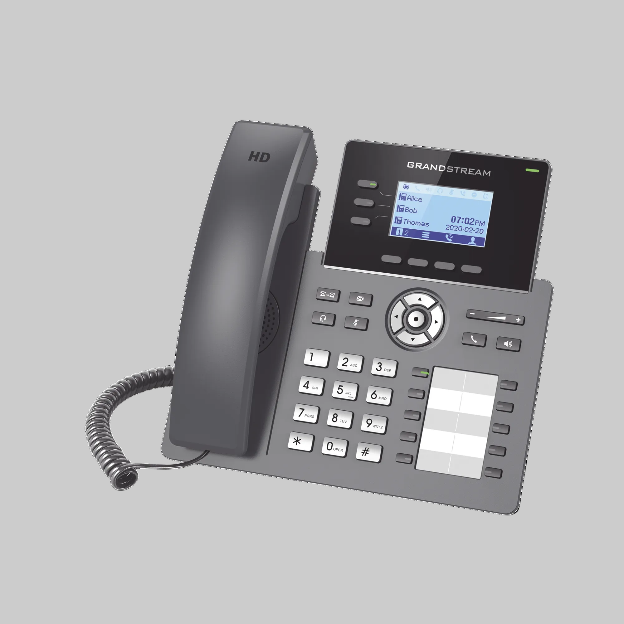 Teléfono VoIP profesional GRP2604 con teclado completo y diseño robusto para recepción empresarial