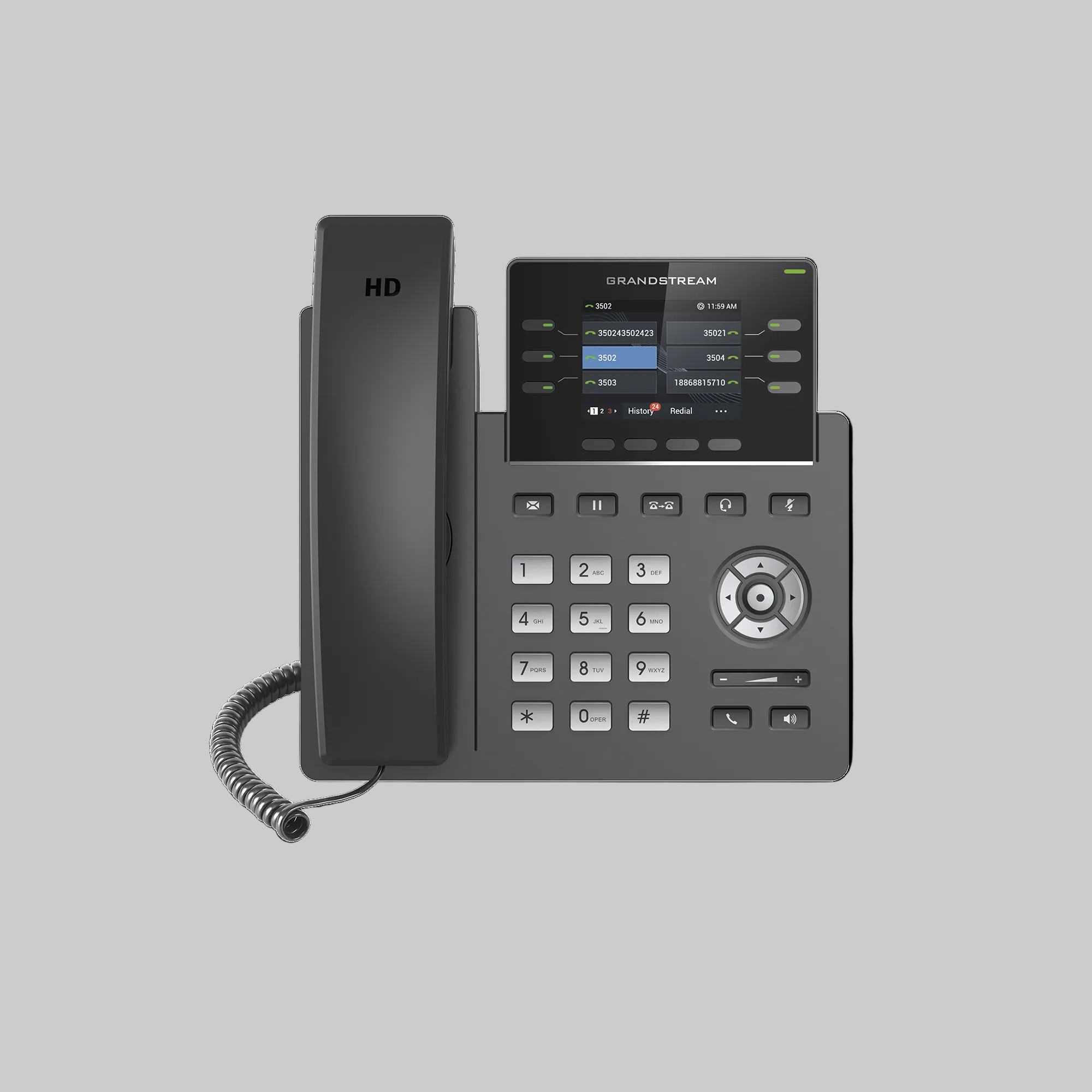 Teléfono IP Grandstream GRP2613 color negro con pantalla LCD HD y teclas programables para oficina