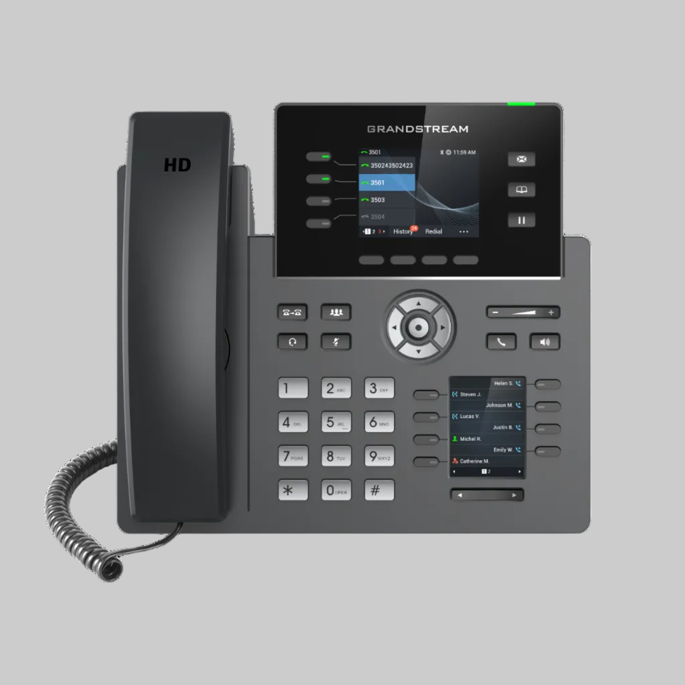 Teléfono IP Grandstream GRP2614 color negro con pantalla LCD HD y teclas programables para oficina