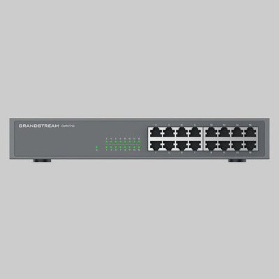 Switch no administrable Grandstream GWN7702 de 16 puertos Gigabit Ethernet, vista frontal 2