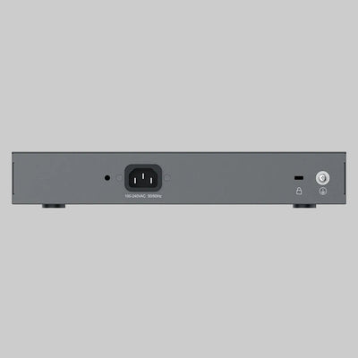 Parte trasera del switch Grandstream GWN7702 con entrada de alimentación eléctrica y conexión a tierra