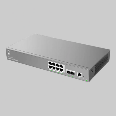 Switch PoE administrable 8 puertos Grandstream GWN7801P Pro con chasis metálico negro y puertos SFP