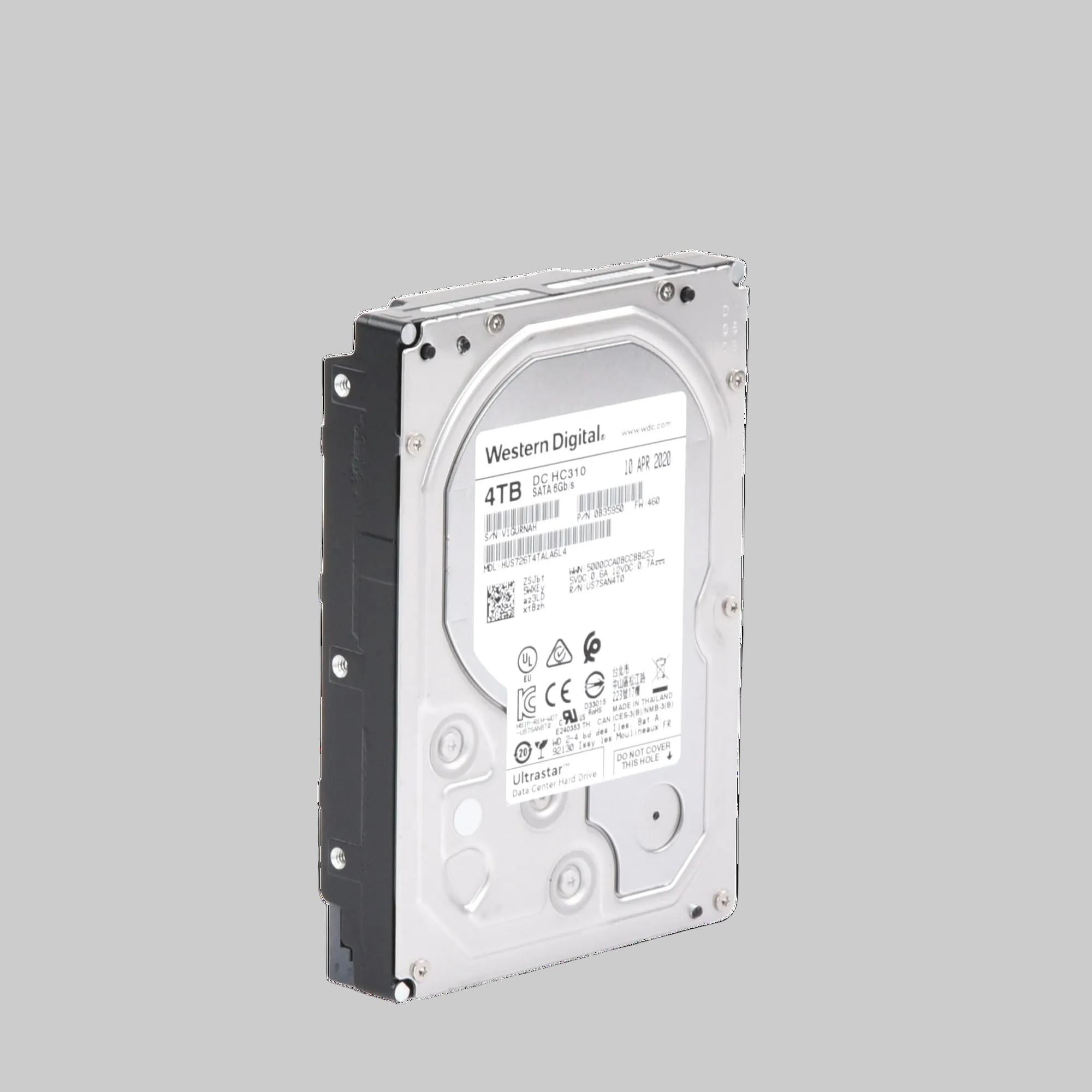 disco duro Western Digital Enterprise 4TB con etiqueta técnica y especificaciones para almacenamiento empresarial continuo