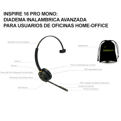 Diadema Profesional Inalámbrica Addasound INSPIRE 16PRO Monoaural, Cancelación ruido, USB
