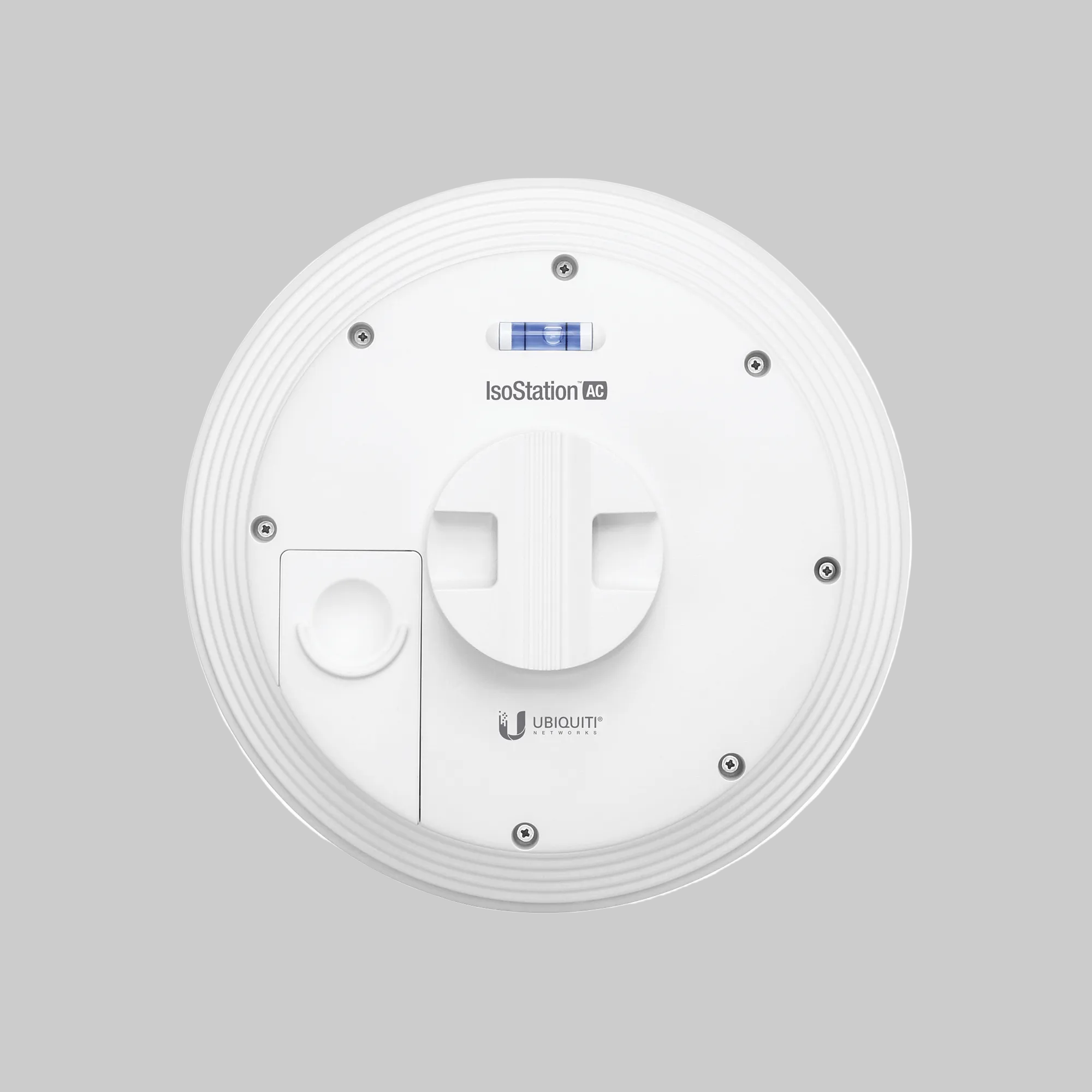 IsoStation AC Ubiquiti parte trasera con soporte de montaje y nivel integrado para instalación en exterior