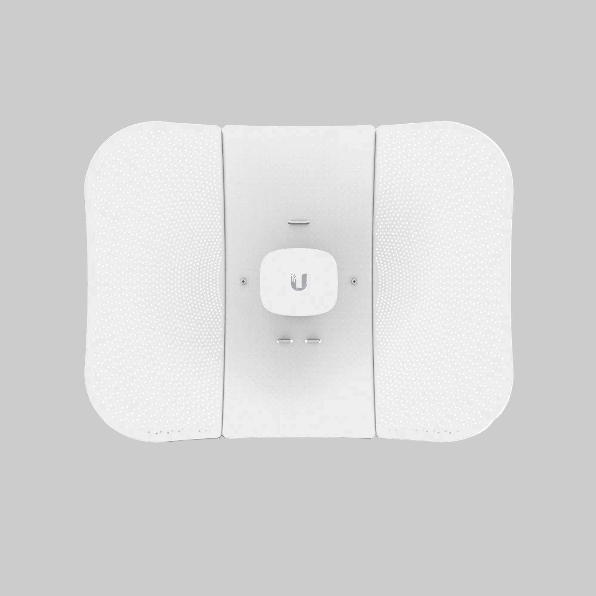 Antena Ubiquiti 23 dBi 5GHz con panel perforado y diseño simétrico para enlaces inalámbricos de largo alcance