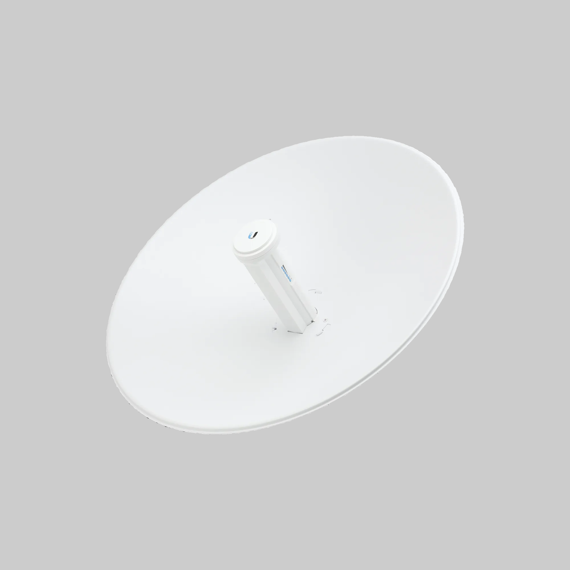 powerbeam 5ac 500 ubiquiti vista trasera inclinada con plato 5ghz de 27 dbi y brazo central de montaje
