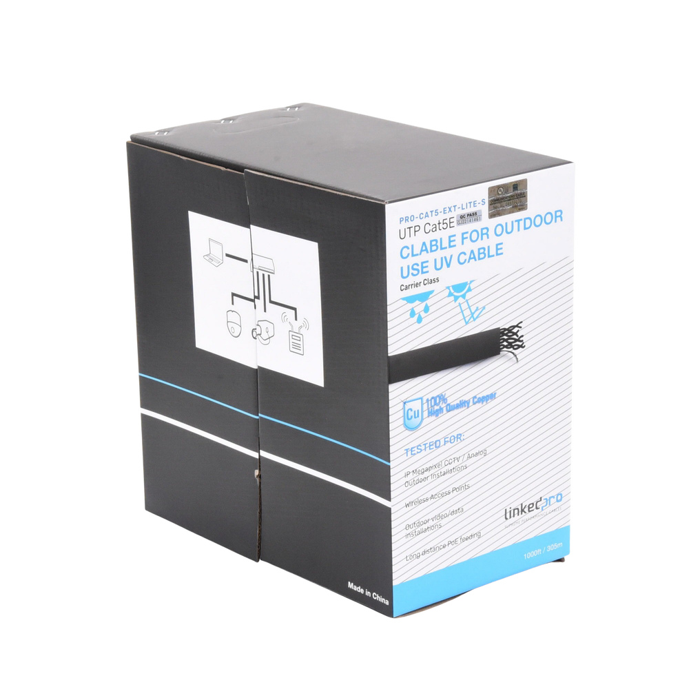 Bobina LinkedPro PRO-CAT5-EXT-LITE-S, Cat5e 305m, 24AWG, Negro, Sin blindar