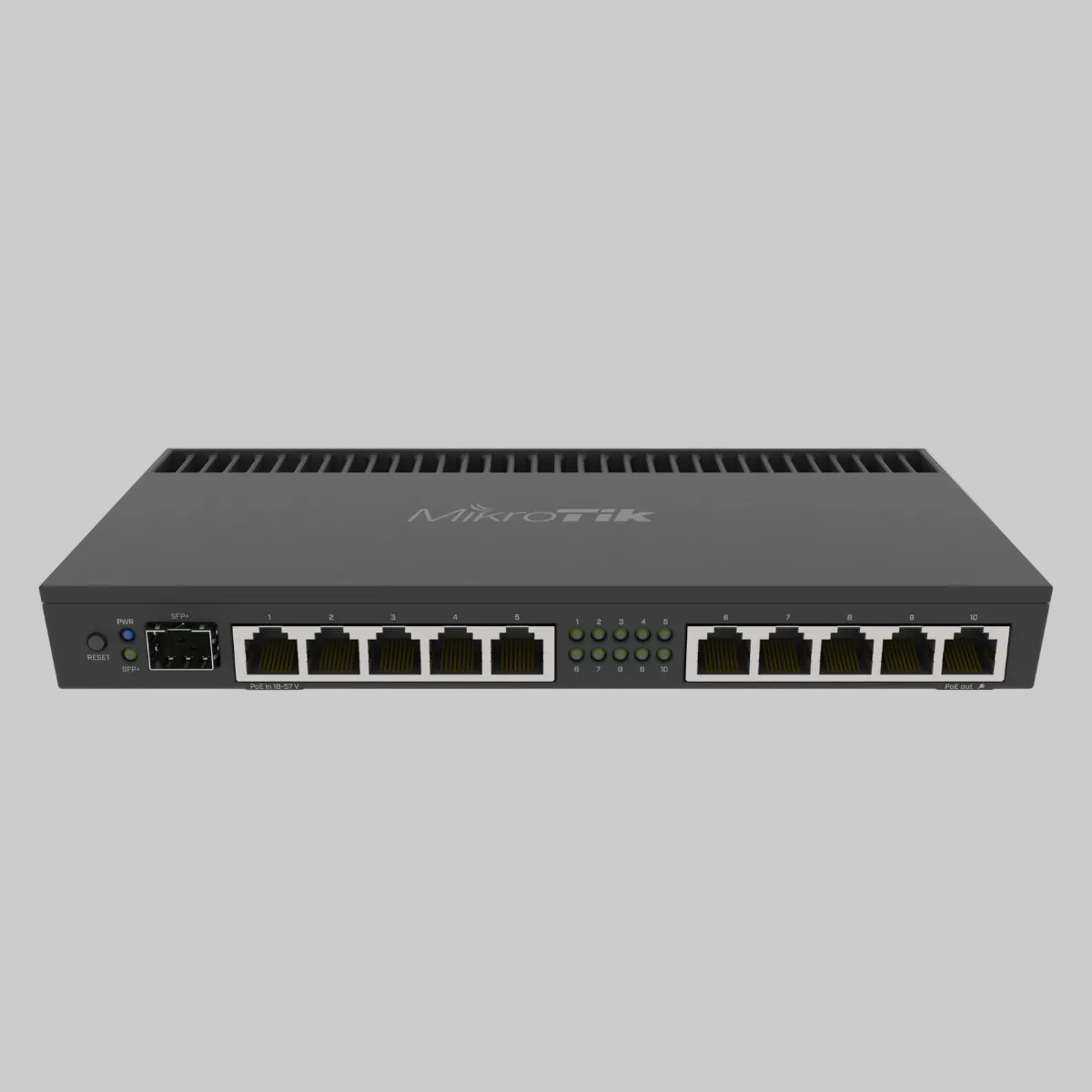 Router MikroTik RB4011iGS+RM 10 puertos Gigabit y SFP+ 10G vista frontal