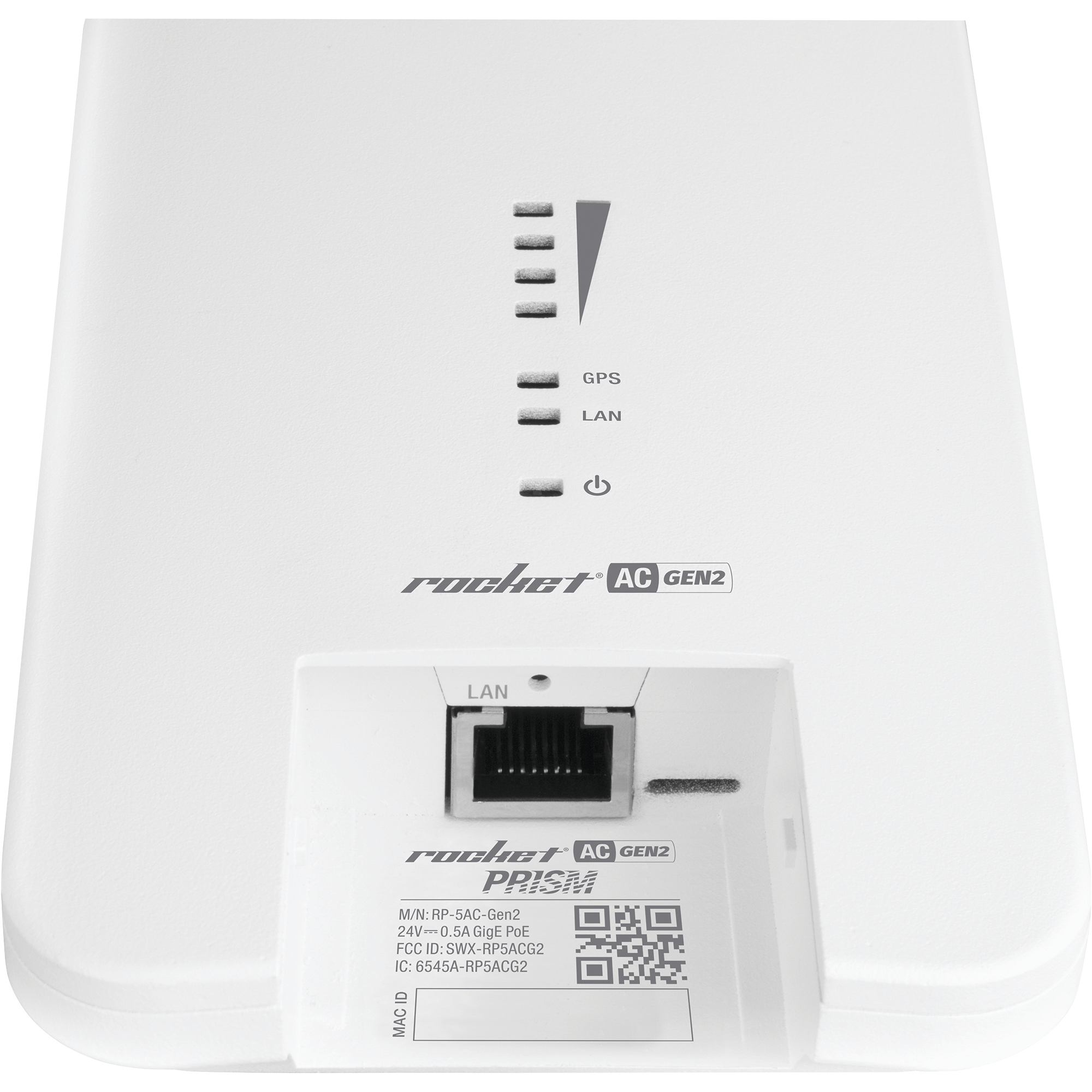 Parte trasera radio Ubiquiti AirMax Rocket AC Gen2 con sistema de montaje para antena en enlaces inalámbricos profesionales