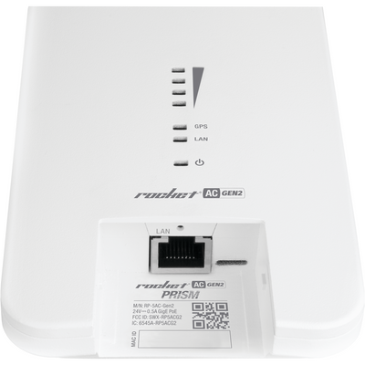 Parte trasera radio Ubiquiti AirMax Rocket AC Gen2 con sistema de montaje para antena en enlaces inalámbricos profesionales