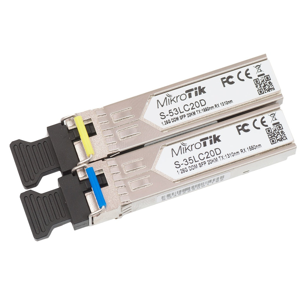 Módulo Transceptor Mikrotik S-3553LC20D, Kit Transceptores MiniGbic SFP 1.25G, LC, Fibra MM, DDMI, 20 Kms