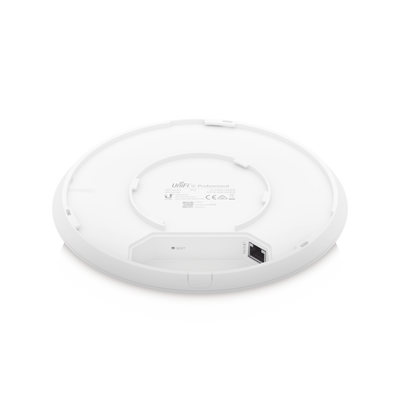 Parte inferior UniFi U6 PRO con puerto Ethernet PoE y botón reset para configuración de red profesional