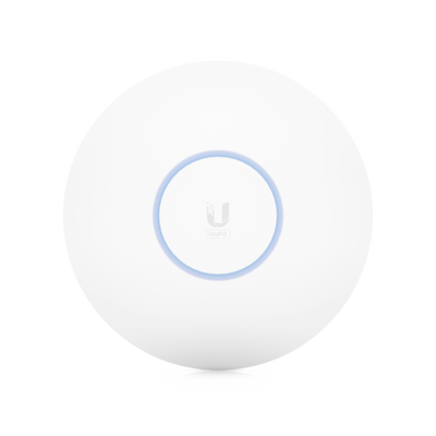 Access point Ubiquiti UniFi U6 PRO WiFi 6 con aro LED azul diseño redondo para techo interior empresarial