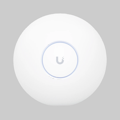 access point wifi 7 ubiquiti u7 pro max vista frontal centrada con diseño circular blanco para empresa