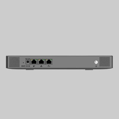 Panel trasero del Grandstream UCM6300A con 3 puertos Gigabit RJ45, entrada de energía 12V y botón reset
