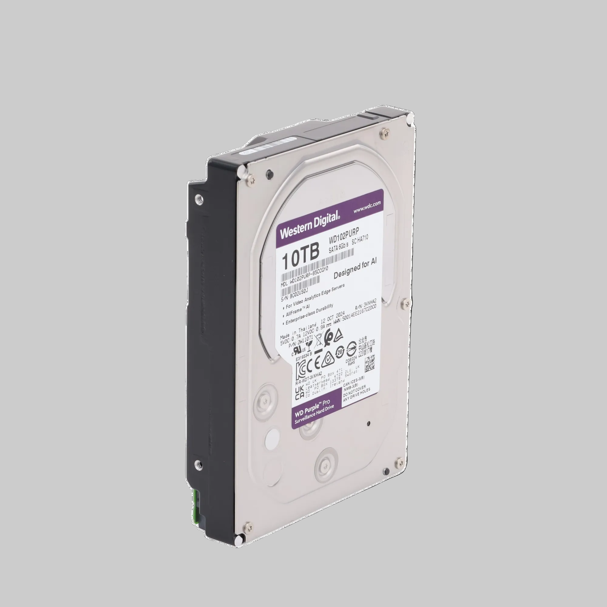 Parte trasera disco duro WD Purple 10TB con puertos SATA y alimentación para DVR NVR