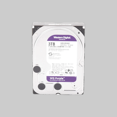 Disco duro WD Purple 3TB para DVR y NVR vista trasera con puertos SATA alimentación y datos