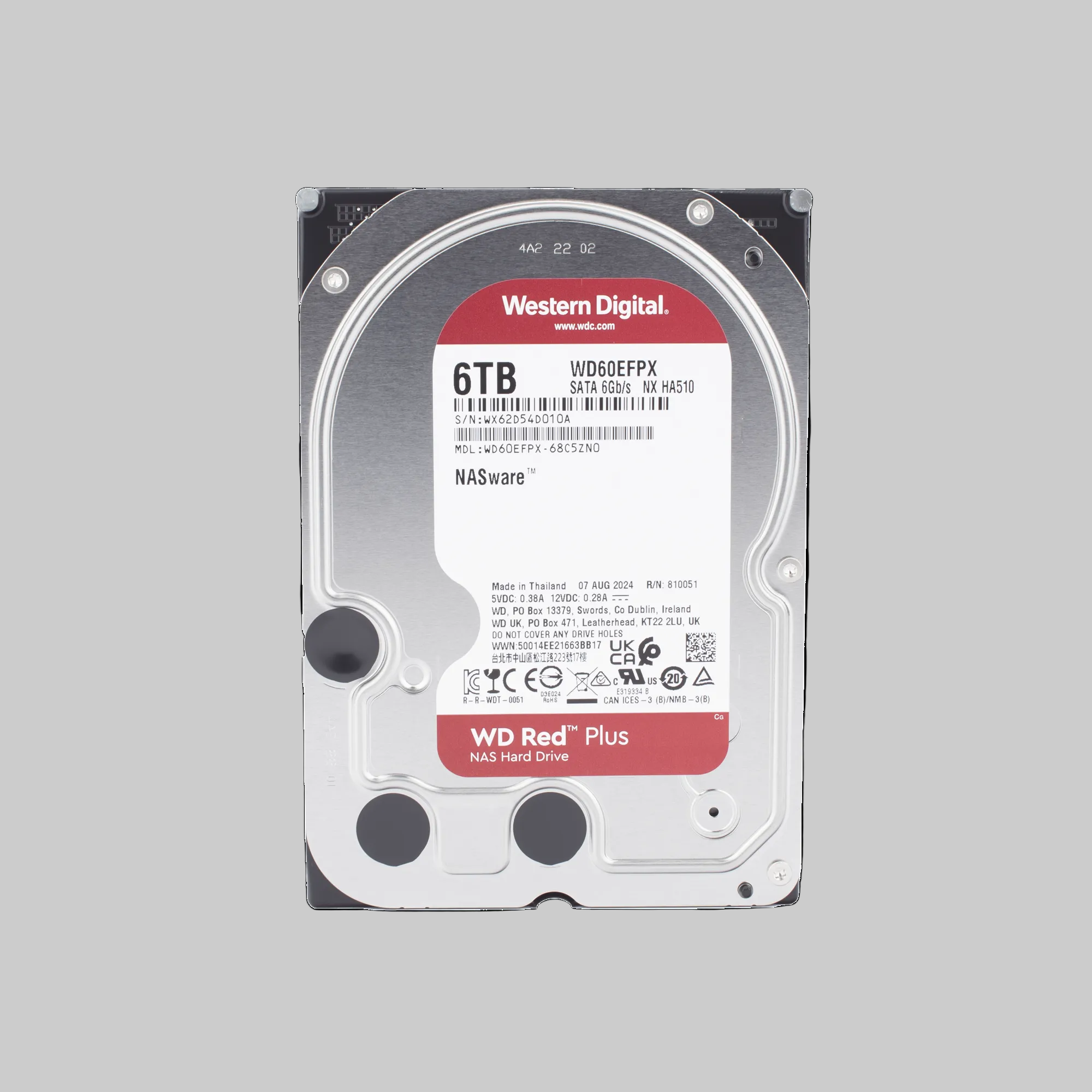 Disco duro WD Red 6TB Western Digital para NAS etiqueta frontal con especificaciones técnicas y alta confiabilidad
