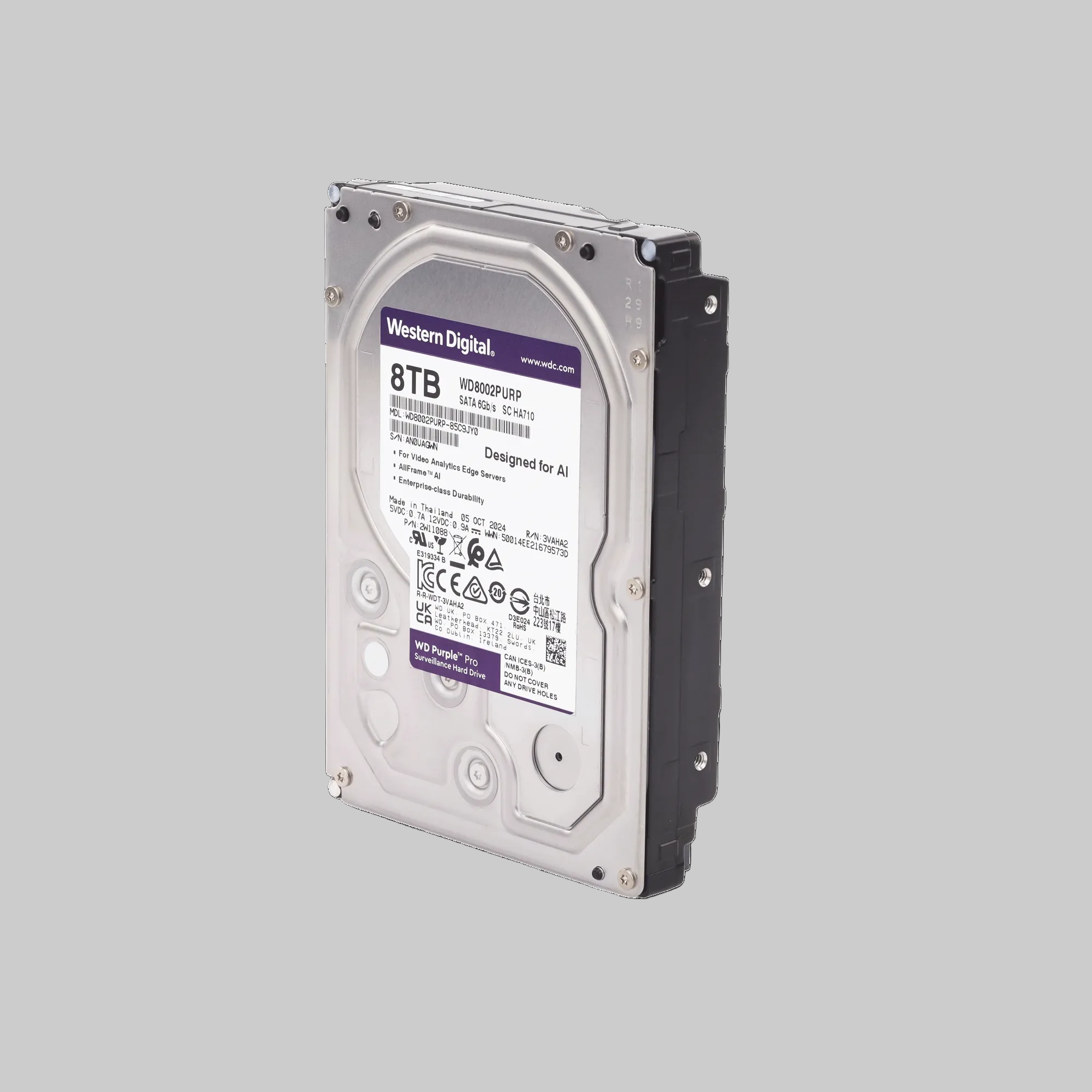 Disco duro WD Purple 8TB diseño lateral metálico formato 3.5 pulgadas para videovigilancia continua en DVR y NVR