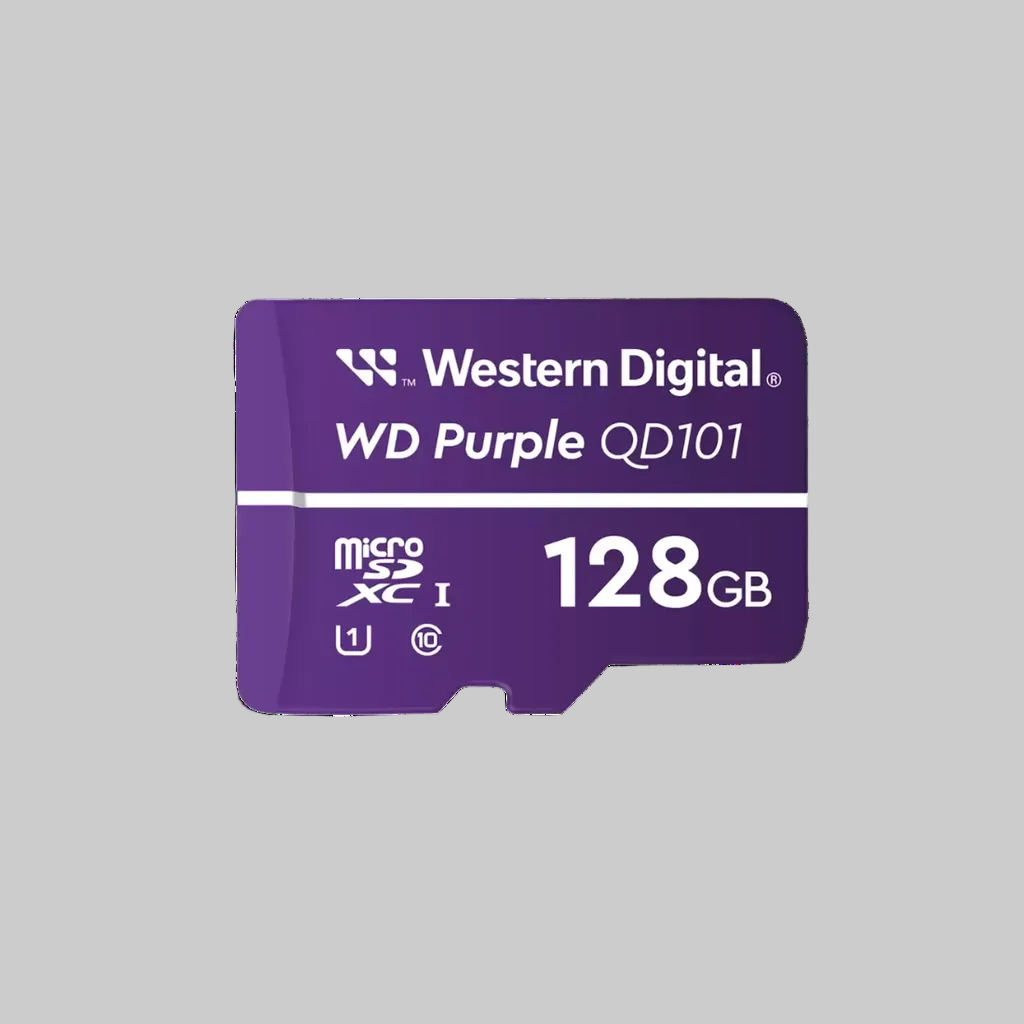 microSD 128GB Western Digital WD Purple QD101 clase 10 U1 para cámaras de seguridad y grabación continua CCTV