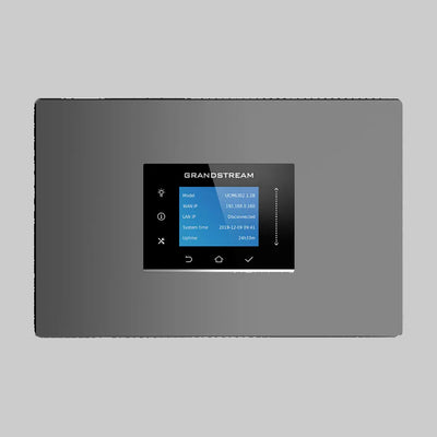 Pantalla LCD a color y botones táctiles del conmutador IP Grandstream UCM6302 vista desde arriba