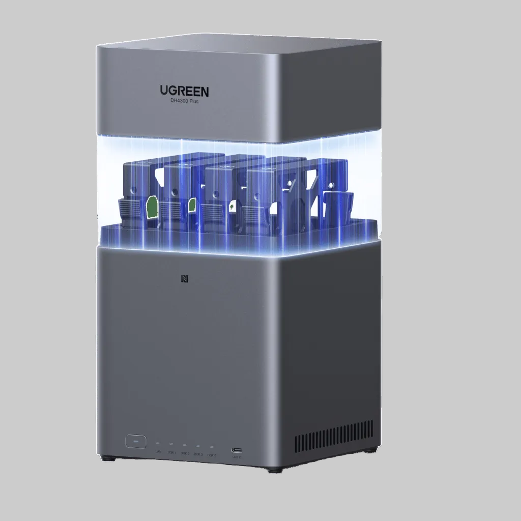 Servidor NAS UGREEN DH4300 Plus con 4 bahías y efecto visual de flujo de aire para sistema de enfriamiento