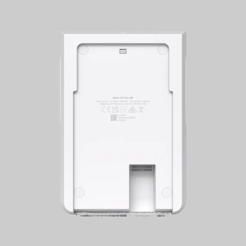 parte trasera de u7 pro wall ubiquiti con base mural y puerto 2.5 gbe para montaje profesional