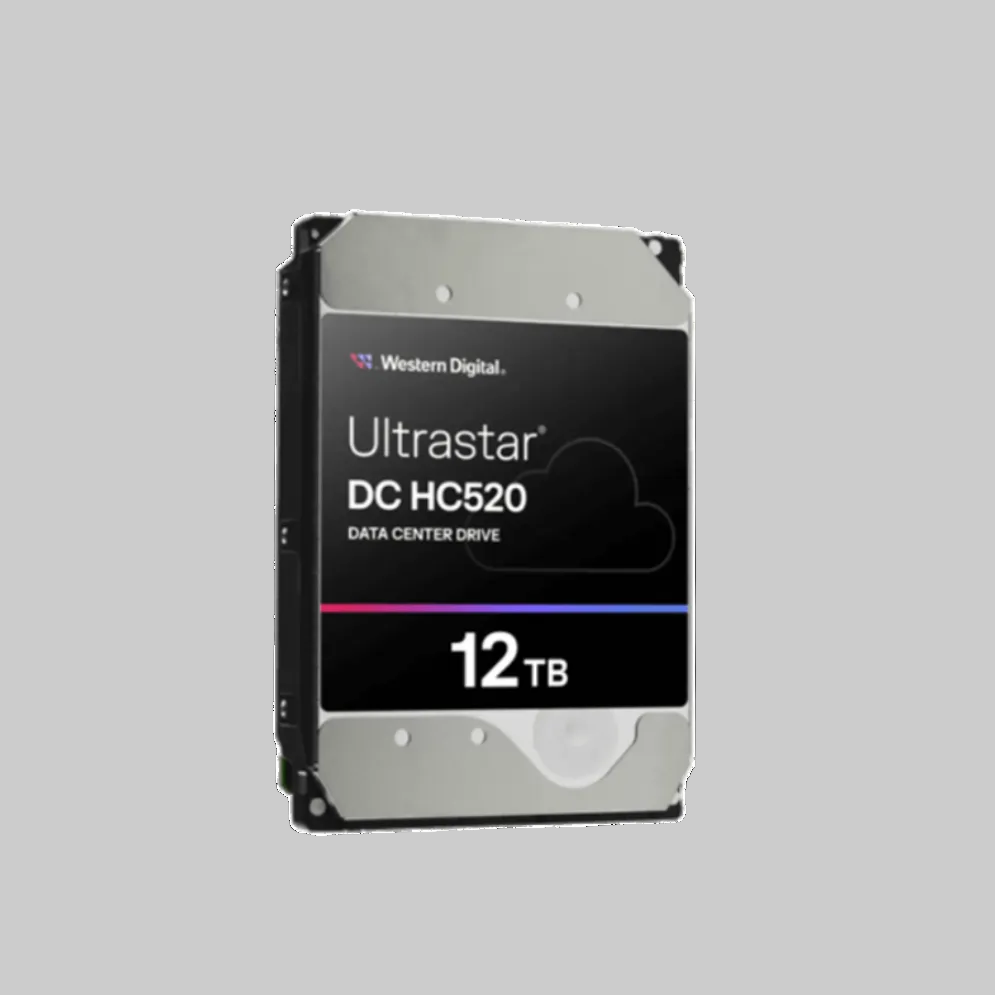 Disco duro WD Ultrastar 12TB vista trasera con especificaciones técnicas para uso continuo en entornos de data center