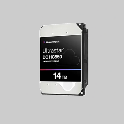 disco duro Ultrastar DC HC550 14TB en ángulo con carcasa metálica 3.5 pulgadas para servidores y data center